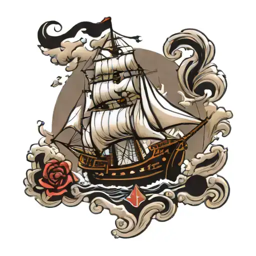 Poker Pirate Ship Sailing Through A Sea