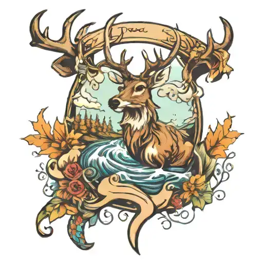 Deer Horns And Boomerang Flying Over A Stream