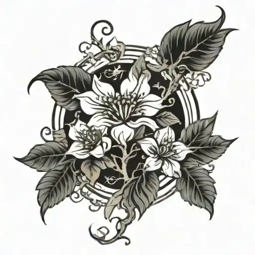 Floral Tree Branch Roots Black Magic