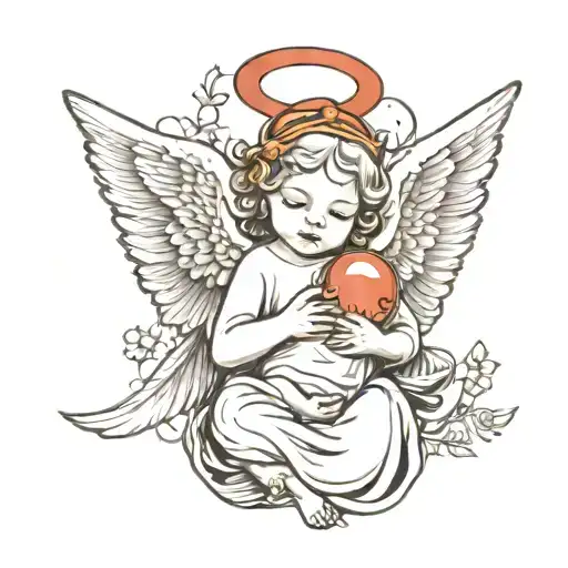 Angel Holding An Infant With Wings Spread And A Big Red One Above The Angel