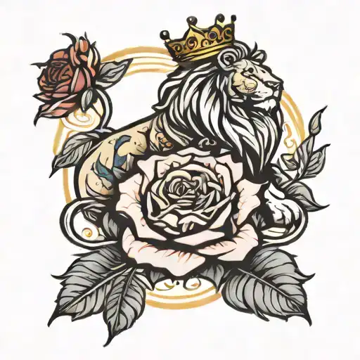 Rose And Lion Wearing A Crown