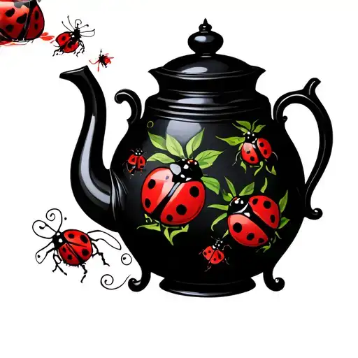 Victorian Gothic Teapot Pouring Ladybugs Bugs