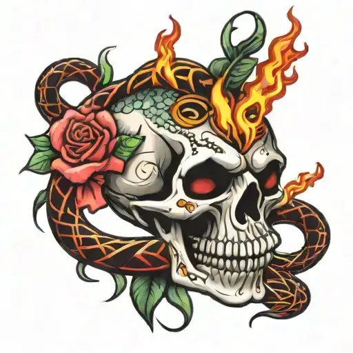 Flaming Skull Head Snake Rose Combo