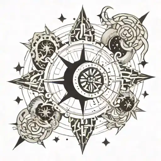 Scorpio Constellation And Compass Surrounded