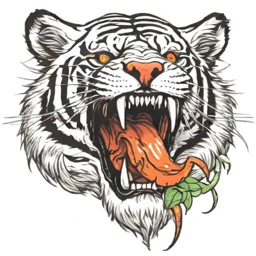 Full Tiger Eating Skull With Eyepatch