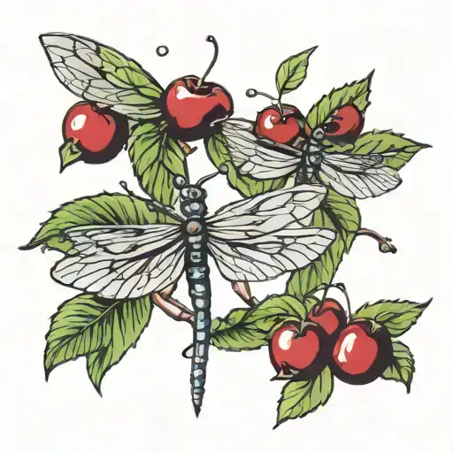 Cherries And Dragonfly