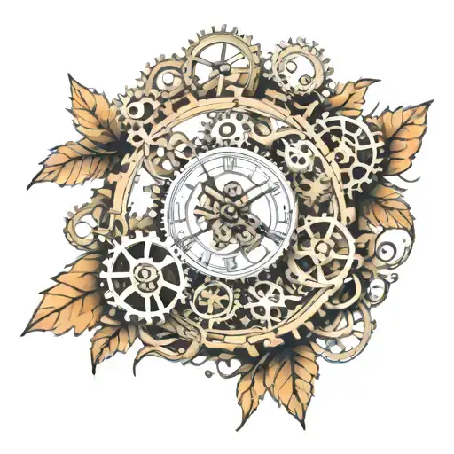 Gears Clock With Tree Branches Growing Through It