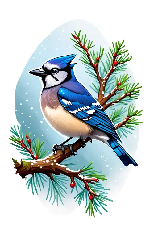 Bluejay Bird Sitting On A Branch In The Winter Landscape