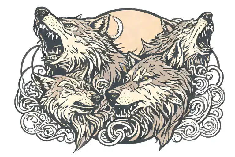 Wolf Pack Howling At The Moon