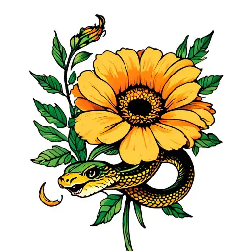 Marigold Flower With Snake