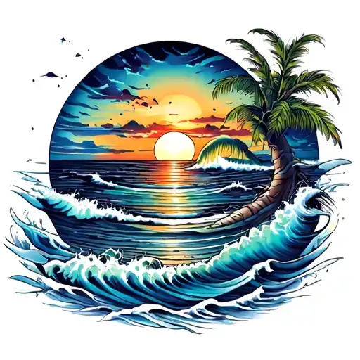 Sunset Over Ocean Scene Set