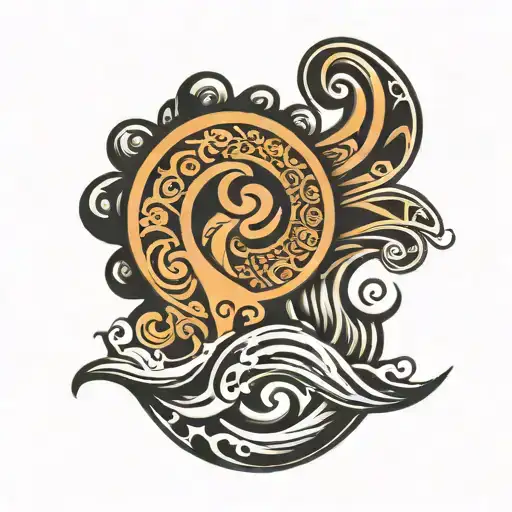 Polynesian Bicep Tattoo With Waves Forming The Shape