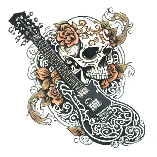 Electric Guitar Skull Whit Notes Around It