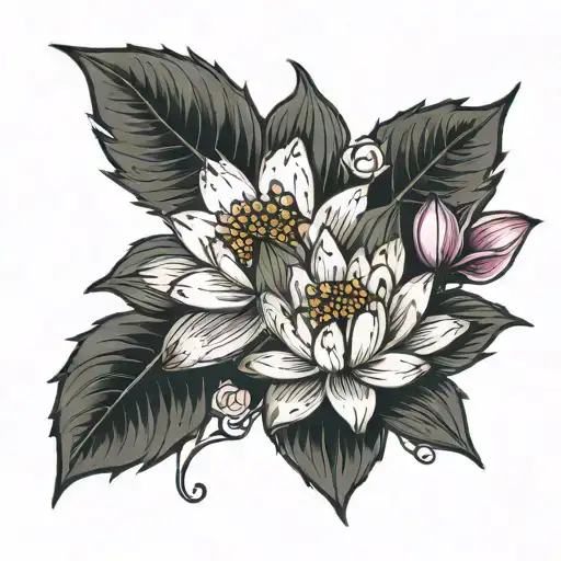 Holly Flowers An Water Lily