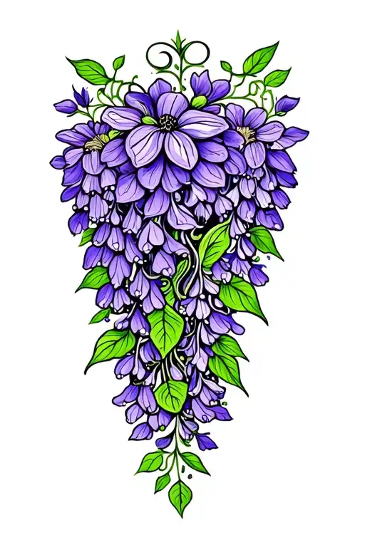 Dark Purple And Green Traditonal Paisley Pattern With Wisteria Flower Cluster Across It