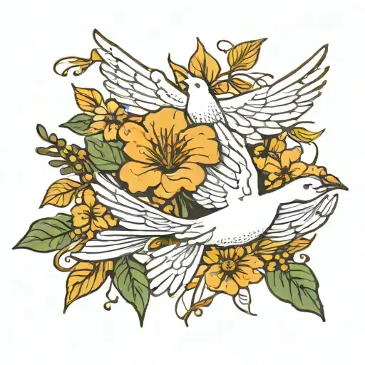 Dove Flying And Cassia Flowers