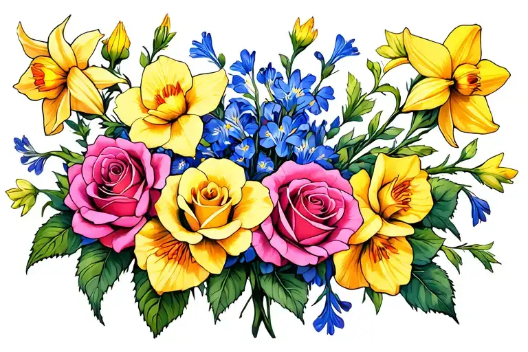 Roses Larkspur Daffodils