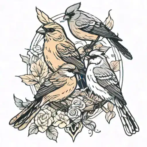 Mockingbird And Cardinal