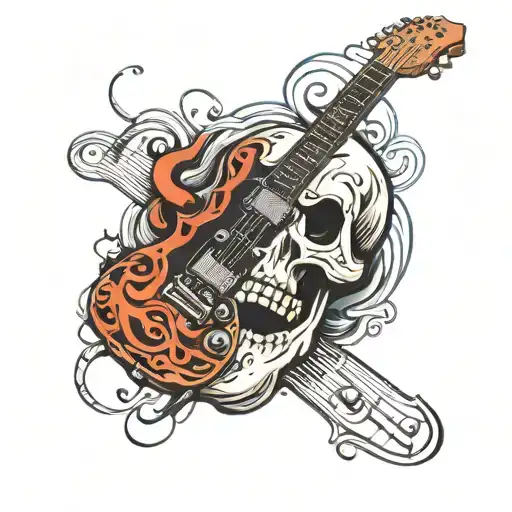 Skull Electric Guitar Whit Notes Around It
