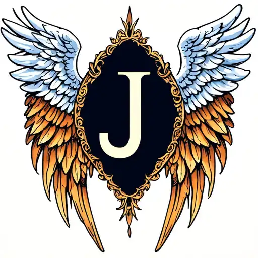 Angel Wings With Letter J In The Middle