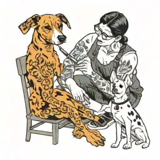 Woman Painting A Picture Of A Man With A Dog Sitting