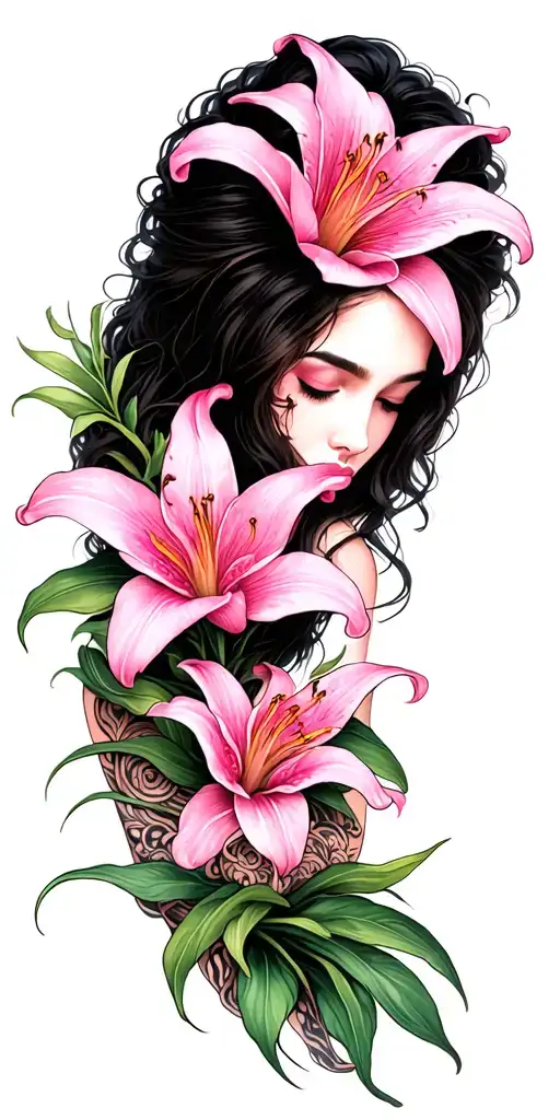 Full Sleep With Lifelike Pink Lilies With Henna Surrounding