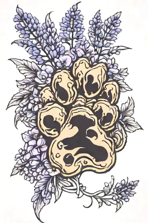 Dog Paw Print On A Bed Of Lavender Flowers