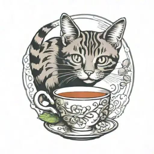 Cat Drinking Tea Cup