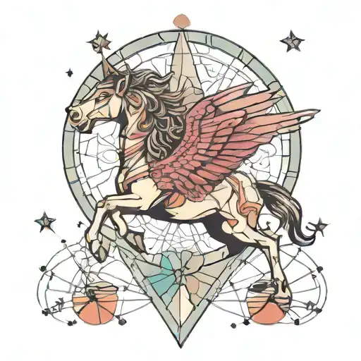 Pegasus On A Background Of Geometry And Colors Space And Science