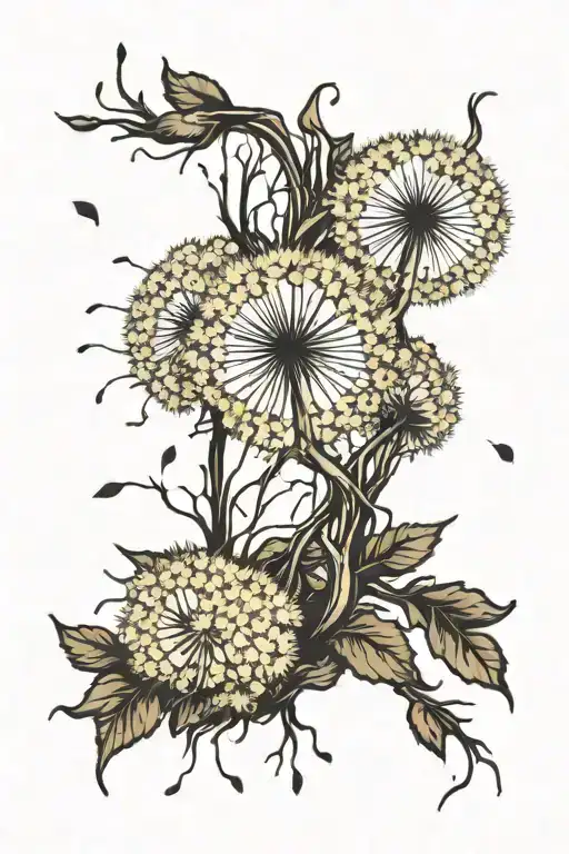 Dandelion Flowers With Roots Reaching Deep