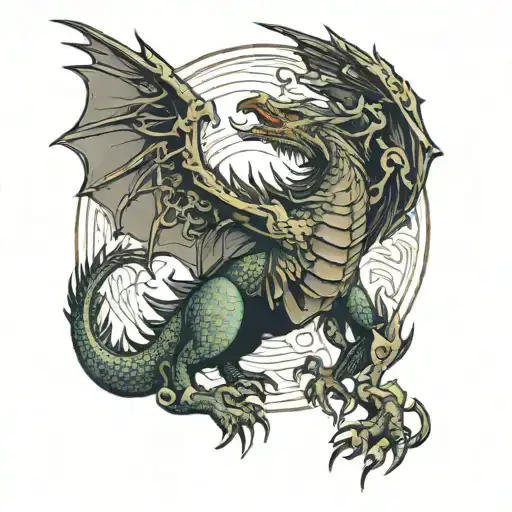 Baddest Dragon With Hawk Flying Around