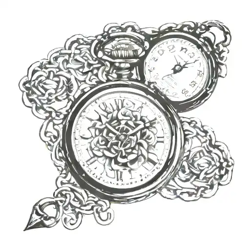 Pocket Watch With Rosary Intertwined