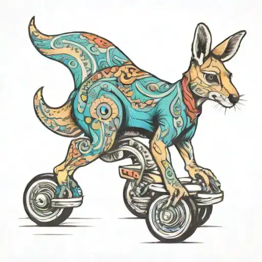 Kangaroo Wearing Rollerskates Colourful