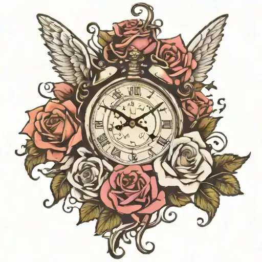 Clock Angel Roses Intertwined