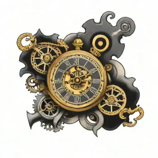 An Intricate Clock Mechanism Intertwined With Nautical Elements Like Anchors And Waves