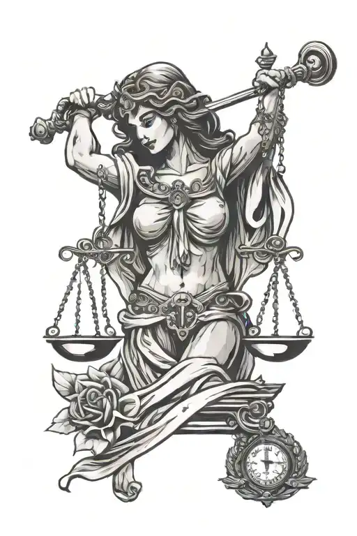 Lady Of Justice Blindfolded Holding Scales And A Sword