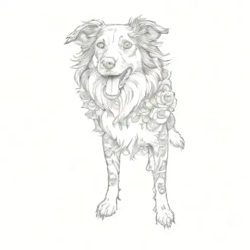 A Border Collie Portrait Tattoo Design Featuring Elements