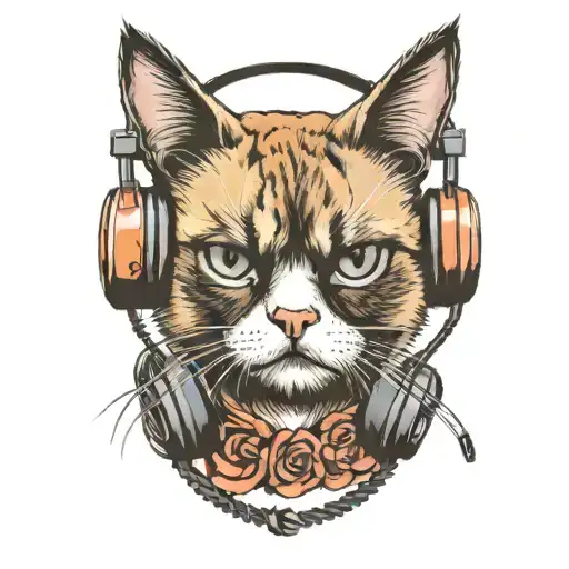 Grumpy Cat Wearing Headphones