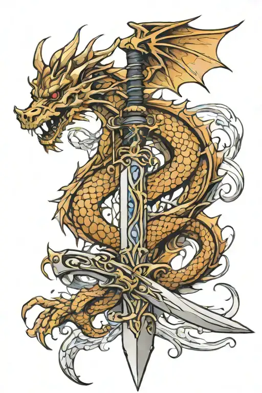 Sword And Dragon Sleeve Tattoo Design