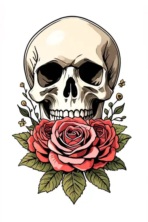 Traditional Skulls Wrapped In Traditional Rose Intertwined