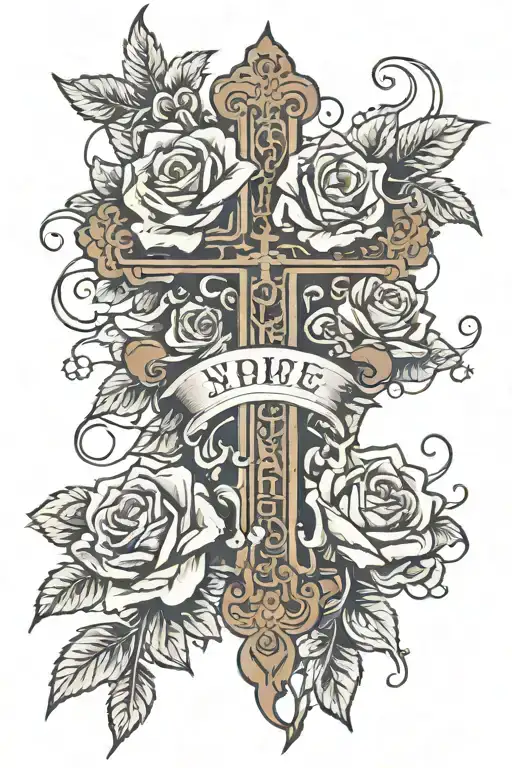 Cross With Roses And Bible Verse