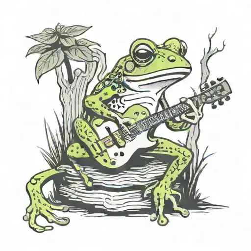 Frog Playing Guitar On A Stump