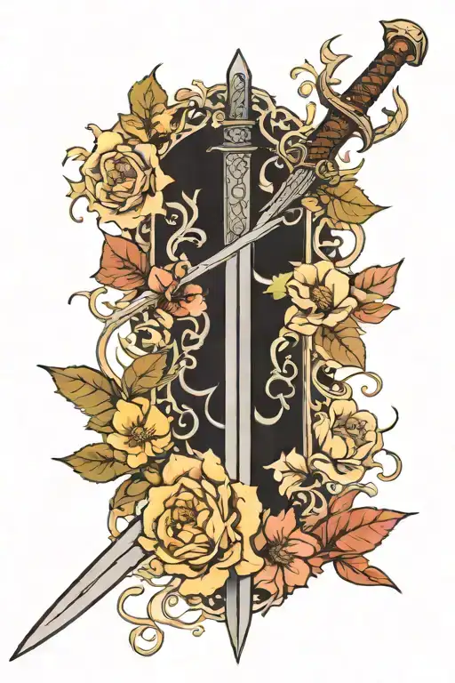 Sword And Flowers Blooming With Elvish Script