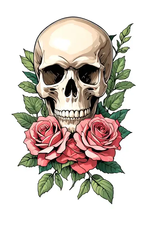 Traditional Skulls Wrapped In Traditional Rose Intertwined