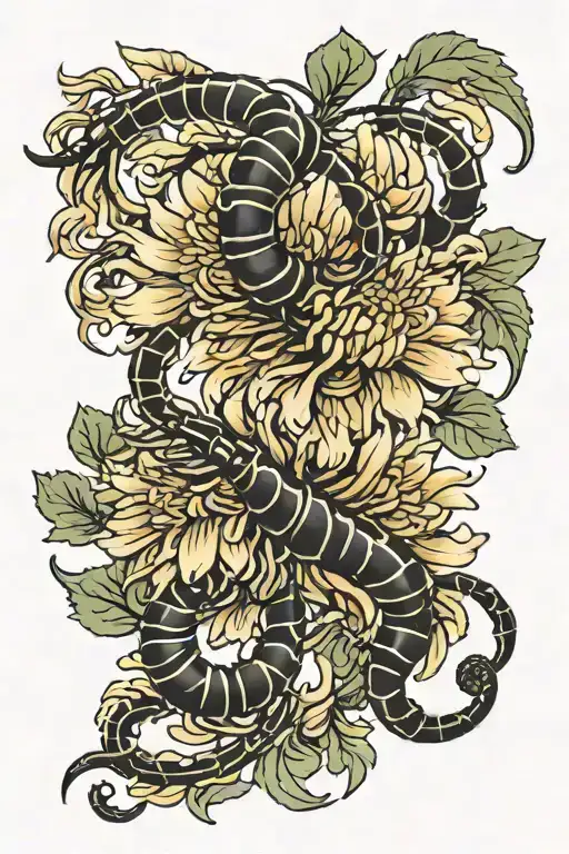 Chrysanthemum Flowers With A Scorpion Emerging
