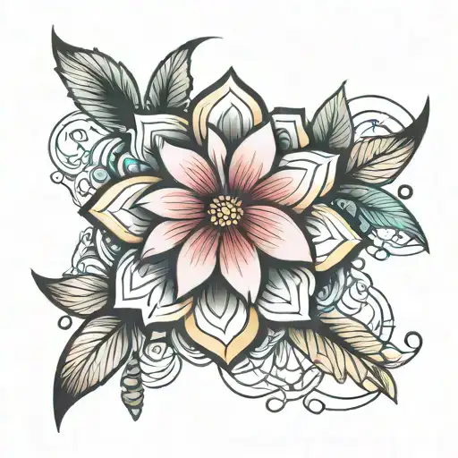 Simple Tattoo Design For Cover Up Colored Flower In The Spine Tattoo With Geometric