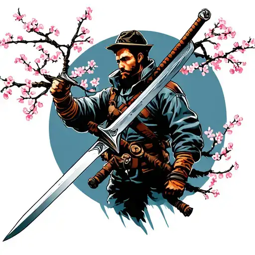 A Steel Worker Leader Wielding A Sword Made Of Cherry Blossom Tree Branches