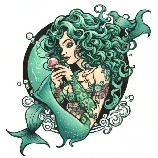 Curly Hair Mermaid Blowing Bubbles