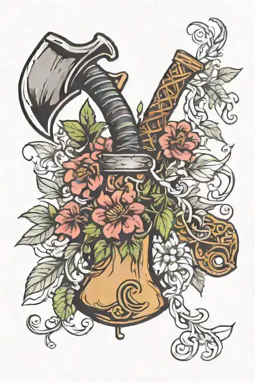 Axe With Plant Intertwined Within