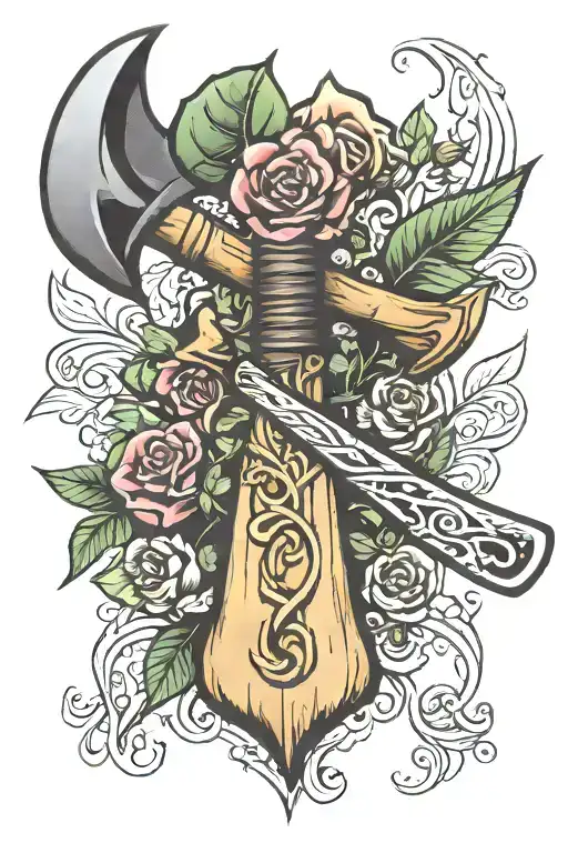 Axe With Plant Intertwined Within